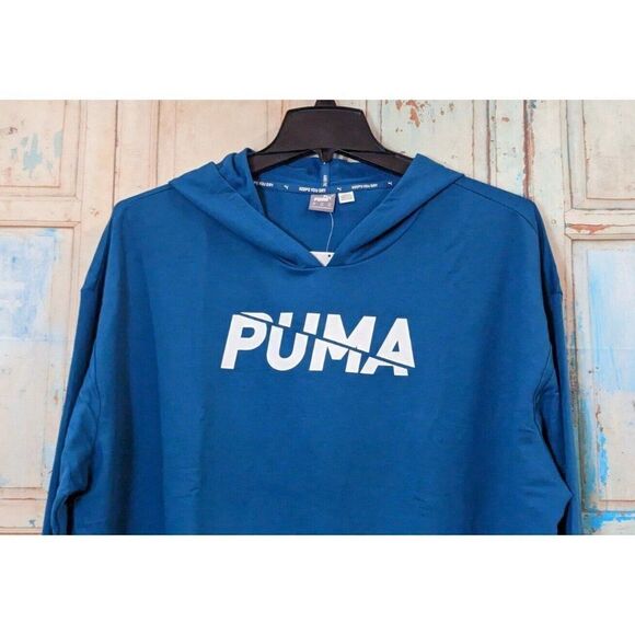 Puma Womens Size 2X Digi Blue Relaxed Fit Long Sleeve Modern Sports Hoodie - Picture 3 of 13